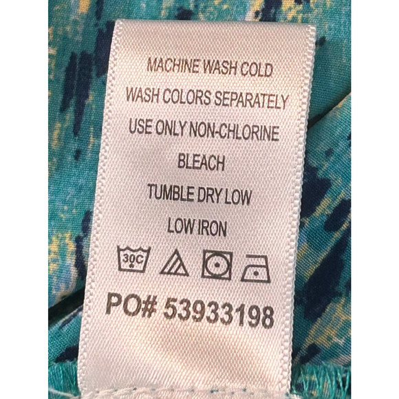 Catherines Top Womens 2X Green Blue Button Up Stretch Short Sleeve V-Neck Blouse - Picture 8 of 9